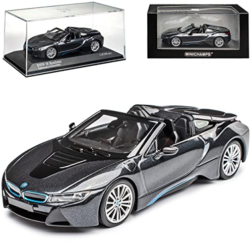 B-M-W I8 Roadster Cabrio Grau Metallic 2013-2020 limitiert 504 Stück Weltweit 1/43 Minichamps Modell Auto mit individiuellem Wunschkennzeichen von Minichamps B-M-W