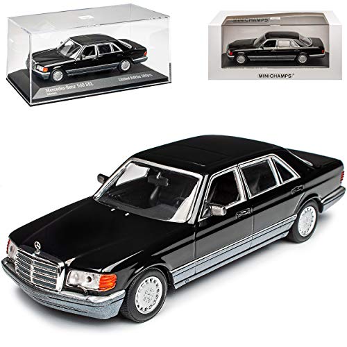 Mercedes-B 560 SEL S-Klasse Schwarz mit Grau W126 1979-1991 limitiert auf 500 Stück 1/43 Minichamps Modell Auto mit individiuellem Wunschkennzeichen von Minichamps Mercedes-Benz