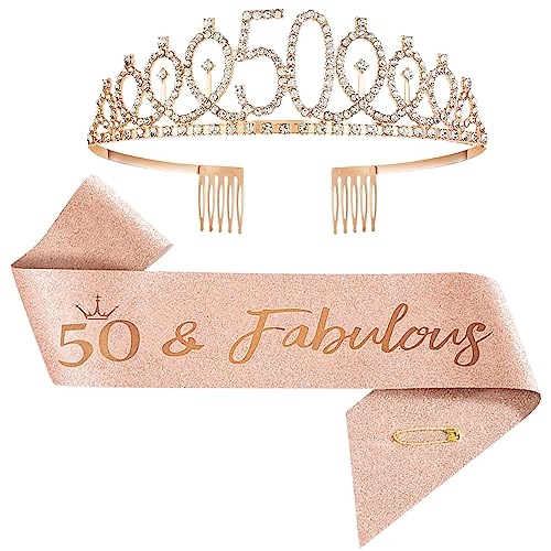 Geburtstag Geburtstag Schärpe und Tiara,Geburtstag Krone Schärpe,50. Geburtstag Dekorationen Frauen ,Kristall Geburtstagskrone Set (50) von Minicloss