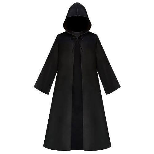 Halloween Lange Robe Umhang, Schwarzer Umhang Halloween Mit Kapuze, Halloween Vampir Umhang FüR Halloween Karneval Nacht Hexe Cosplay von Minicloss