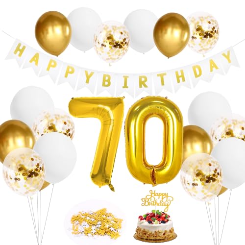 Luftballon 70. Geburtstag Golden weiß Geburtstagsdeko 70 Jahre, Happy Birthday Folienballon 70 Riesen Folienballon Zahl 70 Ballon 70 Deko zum Geburtstag Mann Frau von Minicloss