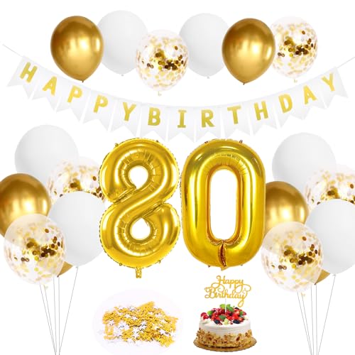 Luftballon 80. Geburtstag Golden weiß Geburtstagsdeko 80 Jahre, Happy Birthday Folienballon 80 Riesen Folienballon Zahl 80 Ballon 80 Deko zum Geburtstag Mann Frau von Minicloss