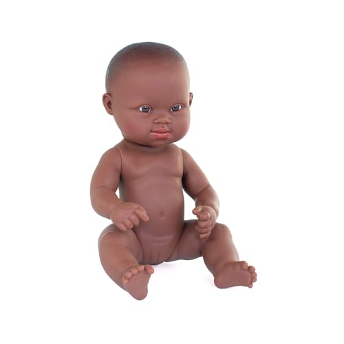 Miniland - Afrikanische Baby-Puppe mit Down-Syndrom, 32 cm, Inklusive Geschlechtsspezifische Puppe mit Verschiedenen Merkmalen, Handgefertigte Baby-Puppe von Miniland