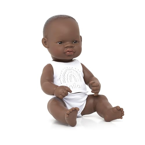 Miniland Dolls: afrikanische Baby-Puppe Mädchen, 32 cm, aus weichem Vinyl, präsentiert mit Unterwäsche in Geschenkbox (31354), Natur von Miniland