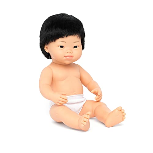 Miniland Dolls: asiatische Babypuppe Junge, mit Down Syndrom aus weichem Vinyl, 38 cm, in transparenter Tüte. (31235), Natur, 15 inch von Miniland