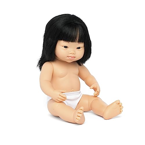 Miniland Dolls: asiatische Babypuppe Mädchen, mit Down Syndrom aus weichem Vinyl, 38 cm, in transparenter Tüte. (31236), Natur von Miniland