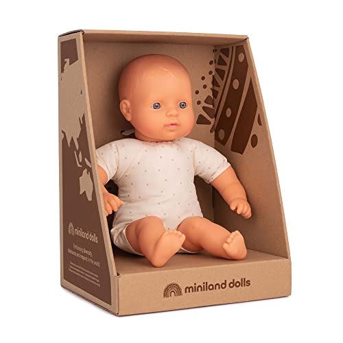 Miniland Dolls: europäische Babypuppe, 32 cm, mit weichem Stoffkörper, in Geschenkbox, Natur von Miniland