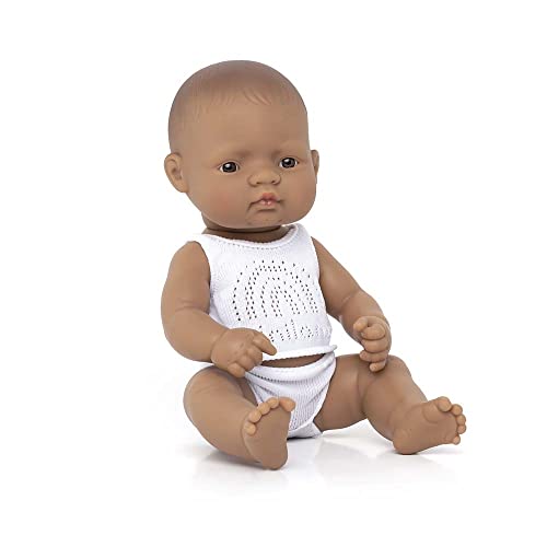 Miniland Dolls: lateinamerikanische Babypuppe Junge, 32 cm, aus weichem Vinyl, präsentiert mit Unterwäsche in Geschenkbox (31258), Natur von Miniland