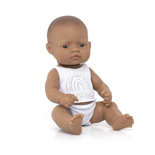 Miniland Dolls: lateinamerikanische Babypuppe Junge, 32 cm, aus weichem Vinyl, präsentiert mit Unterwäsche in Geschenkbox (31357), Natur von Miniland