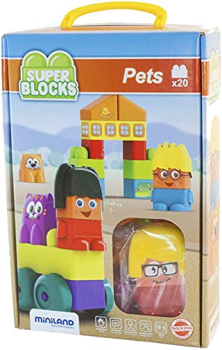 Miniland ML32348 32348 Animals Super Blocks Pets, 12 Teile von Miniland