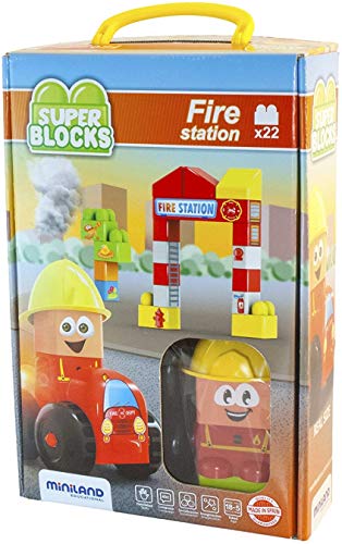 Miniland ML32352 Super Blocks Fire Station, 18 Teile von Miniland