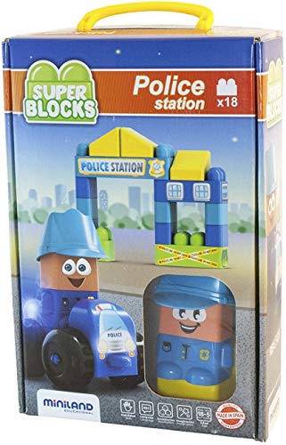 Miniland ML32353 Super Blocks Police Station, 14 Teile von Miniland