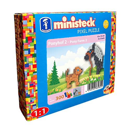 Ministeck 36585 - Mosaikbild Ponyfarm 2, ca. 13 x 13 cm große Steckplatte mit ca. 300 bunten Steinen, Steckspaß für Kinder ab 4 Jahren von Ministeck