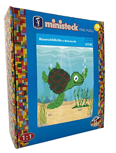 Ministeck 37745 - Mosaikbild Wasserschildkröte, ca. 26 x 33 cm große Steckplatte mit ca. 900 bunten Steinen, Steckspaß für Kinder ab 4 Jahren von Ministeck