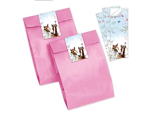 Minkocards 12 Geschenktüten (rosa) + 12 Aufkleber Pferd Geschenktüten für Mitgebsel Gastgeschenk einpacken beim Kindergeburtstag Mädchengeburtstag von Minkocards