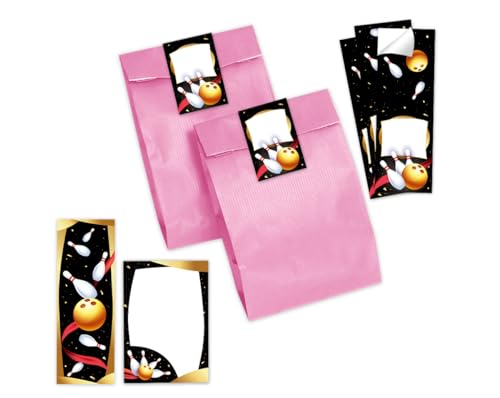 Minkocards 12 Lesezeichen + 12 Notizblöcke + 12 Geschenktüten (rosa) + 12 Aufkleber Bowlling Kegeln Bowling-Party Mitgebselset Gastgeschenke für Kindergeburtstag Mädchengeburtstag Jungsgeburtstag von Minkocards