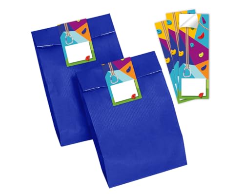 Minkocards 10 Geschenktüten (blau) + 10 Aufkleber Klettern Bouldern Geschenktüten für Mitgebsel Mädchen Jungen Gastgeschenk einpacken beim Kindergeburtstag Mädchengeburtstag Jungengeburtstag von Minkocards