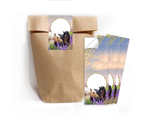 Minkocards 12 Geschenktüten (Natur) + 12 Aufkleber Zwei Pferde Geschenktüten für Mitgebsel Gastgeschenk einpacken beim Kindergeburtstag Mädchengeburtstag von Minkocards