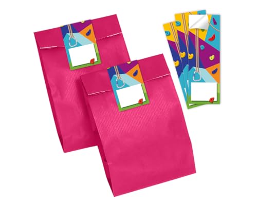 Minkocards 12 Geschenktüten (pink) + 12 Aufkleber Klettern Bouldern Geschenktüten für Mitgebsel Mädchen Jungen Gastgeschenk einpacken beim Kindergeburtstag Mädchengeburtstag Jungengeburtstag von Minkocards