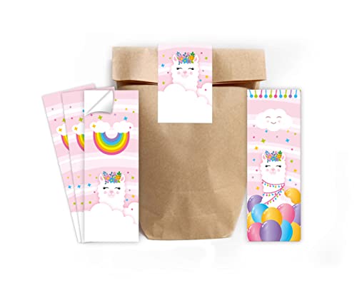 Minkocards 12 Lesezeichen + 12 Geschenktüten (Natur) + 12 Aufkleber Lama Mitgebselset Gastgeschenke für Kindergeburtstag Mädchengeburtstag von Minkocards