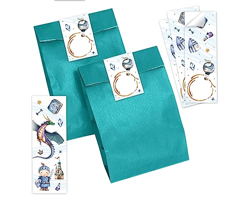 Minkocards 12 Lesezeichen + 12 Geschenktüten (Petrol) + 12 Aufkleber Roboter Mitgebselset Gastgeschenke für Kindergeburtstag Jungsgeburtstag von Minkocards