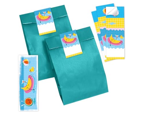 Minkocards 12 Lesezeichen + 12 Geschenktüten (Petrol) + 12 Aufkleber Schwimmbad Pool-Party Mitgebsel Mädchen Jungen Gastgeschenke für Kindergeburtstag Jungengeburtstag Mädchengeburtstag von Minkocards