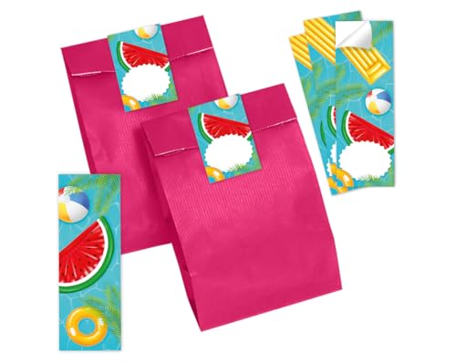 Minkocards 12 Lesezeichen + 12 Geschenktüten (pink) + 12 Aufkleber Schwimmbad Pool-Party Mitgebsel Mädchen Jungen Gastgeschenke für Kindergeburtstag Mädchengeburtstag Jungengeburtstag von Minkocards