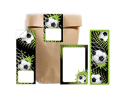 Minkocards 12 Lesezeichen + 12 Notizblöcke + 12 Geschenktüten (Natur) + 12 Aufkleber Fussball Fußball Mitgebselset Gastgeschenke für Kindergeburtstag Jungsgeburtstag Jungen von Minkocards