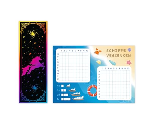 Minkocards 12 Lesezeichen + 12 Schiffe versenken Mädchen Einhorn Unicorn Mitgebsel für Kindergeburtstag Gastgeschenke für Kinder Mädchengeburtstag von Minkocards