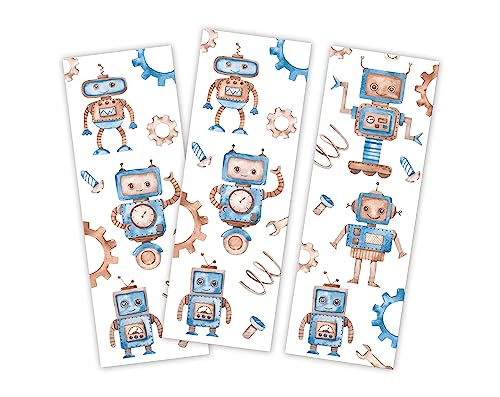 Minkocards 12 Lesezeichen Roboter Mitgebsel für Kindergeburtstag Jungen Gastgeschenke für Jungensgeburtstag von Minkocards