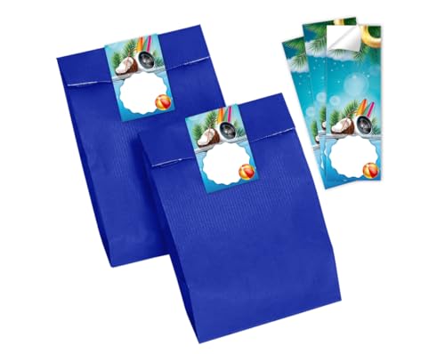 Minkocards 6 Geschenktüten (blau) + 6 Aufkleber Pool-Party Schwimmbad Geschenktüten für Mitgebsel Mädchen Jungen Gastgeschenk einpacken beim Kindergeburtstag Mädchengeburtstag Jungengeburtstag von Minkocards