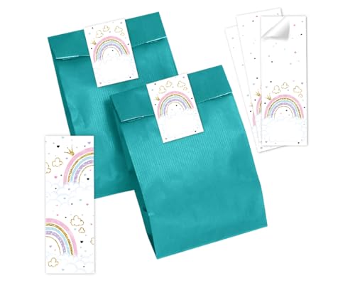 Minkocards 6 Lesezeichen + 6 Geschenktüten (Petrol) + 6 Aufkleber Regenbogen Mitgebsel Mädchen Gastgeschenke für Kindergeburtstag Mädchengeburtstag von Minkocards