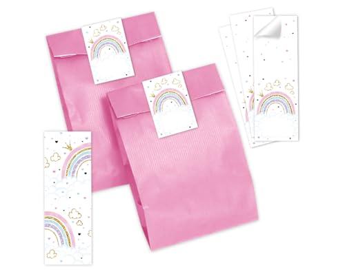 Minkocards 6 Lesezeichen + 6 Geschenktüten (rosa) + 6 Aufkleber Regenbogen Mitgebsel Mädchen Gastgeschenke für Kindergeburtstag Mädchengeburtstag von Minkocards