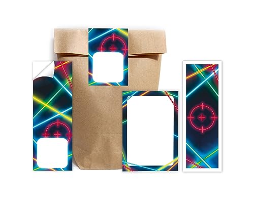 Minkocards 6 Lesezeichen + 6 Notizblöcke + 6 Geschenktüten (Natur) + 6 Aufkleber Lasertag Laser Tag Mitgebselset Gastgeschenke für Kindergeburtstag Jungen Mädchen von Minkocards