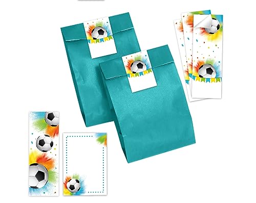 Minkocards 6 Lesezeichen + 6 Notizblöcke + 6 Geschenktüten (Petrol) + 6 Aufkleber Fußball Fussball Mitgebselset Gastgeschenke für Kindergeburtstag Jungen Jungsgeburtstag von Minkocards