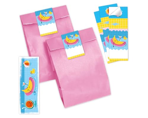 Minkocards 8 Lesezeichen + 8 Geschenktüten (rosa) + 8 Aufkleber Schwimmbad Pool-Party Mitgebsel Mädchen Jungen Gastgeschenke für Kindergeburtstag Jungengeburtstag Mädchengeburtstag von Minkocards