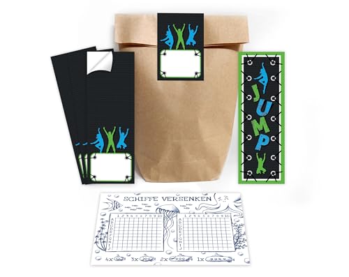 Minkocards 8 Schiffe versenken + 8 Lesezeichen + 8 Geschenktüten (Natur) + 8 Aufkleber Jump Mitgebsel für Mädchen Jungen Gastgeschenke für Kindergeburtstag von Minkocards