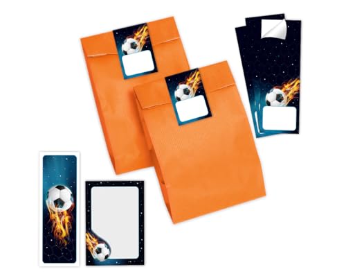 Minkocards Mitgebsel Kindergeburtstag Jungen 8 Lesezeichen + 8 Notizblöcke + 8 Geschenktüten (orange) + 8 Aufkleber Fussball Fußball Gastgeschenke für Jungsgeburtstag Kinder von Minkocards