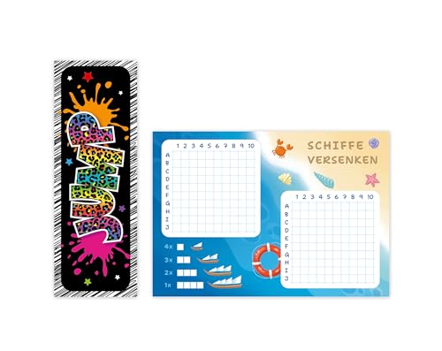 Minkocards Mitgebsel Kindergeburtstag Mädchen 12 Lesezeichen + 12 Schiffe versenken Trampolin Jump Gastgeschenke für Kinder Mädchengeburtstag von Minkocards