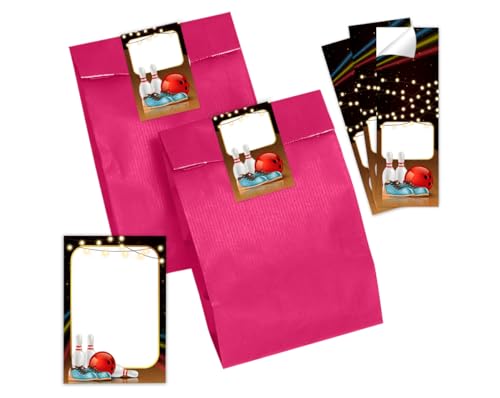 Mitgebsel Kindergeburtstag 12 Mini-Notizblöcke + 12 Geschenktüten (pink) + 12 Aufkleber Bowlling Kegeln Bowling-Party Gastgeschenke für Jungsgeburtstag Mädchengeburtstag von Minkocards