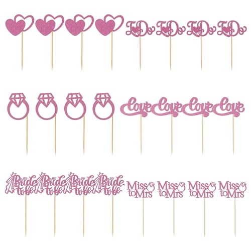 Minnhua 24 Stück Verlobung Deko, 6 Stile Tortendeko Hochzeit, Prickelnd Cupcake Deko, Wedding Cupcake Toppers für Hochzeit Verlobung Brautdusche Kuchen Picks Bachelorette Party Dekorationen (Rose) von Minnhua