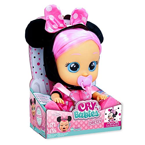 CRY BABIES Dressy Minnie | Interaktive Puppe, die echte Kullertränen weint, mit Haaren zum Stylen, Kleidern zum Wechseln & Accessoires zum Spielen – Spielzeug und Geschenk für Jungen von Cry Babies