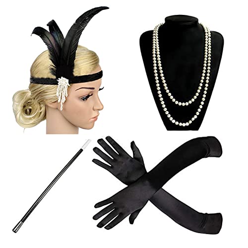 MinnowXY Flapper-Stirnbänder, Halskette, Handschuhe, Stick der 1920er Jahre, Abschlussball und schöne Kopfbedeckung, elegante Kopfbedeckung von MinnowXY