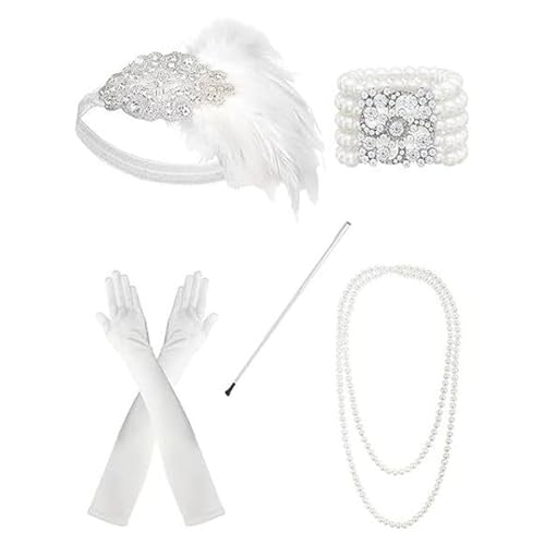 MinnowXY Flapper-Zubehör für Damen, Party-Kostüm, Stirnband, Halskette, Ohrringe, Zigaretten, Halter für Cocktail-Partys von MinnowXY