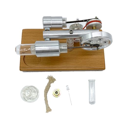 MinnowXY Heißluft-Stirling-Motormodell, Eonal, Spielzeug, Stromgeneratoren, wissenschaftliche Experimente, Lehrrequisiten, Aluminiumlegierung, Glas, Edelstahl, Holz von MinnowXY