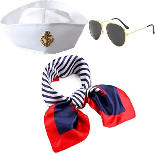 MinnowXY Hut & Sonnenbrille & Handschuhe für Damen, Herren, Marineblau, runder Hut, Halloween, Karnevalsbedarf von MinnowXY