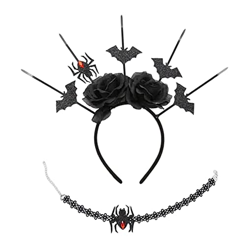 MinnowXY Rose HaloCrown Kopfschmuck Stirnband Choker Halloween Fledermaus Stirnband Rose Stirnband Choker von MinnowXY