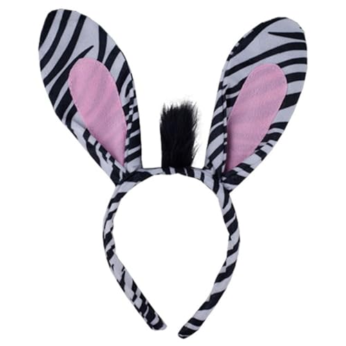 MinnowXY Zebras Ohren Stirnbänder Ohren Tier Schwanz Ohren Set Cartoon Haarband für Bühne Kinder Kostüm Kopfbedeckung von MinnowXY