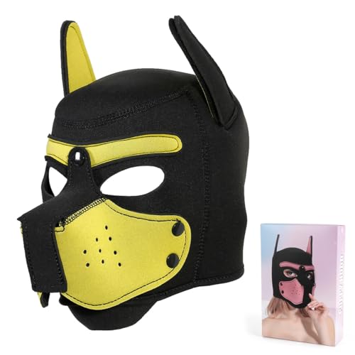 Erwachsene Neopren-Welpen-Kapuzenmaske, abnehmbare Cosplay-Hunde-Vollgesichtshaube, Welpenmaske für Halloween (Gelb) von Minvy