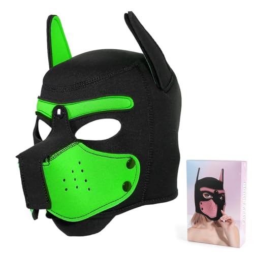 Erwachsene Neopren-Welpen-Kapuzenmaske, abnehmbare Cosplay-Hunde-Vollgesichtshaube, Welpenmaske für Halloween (grün) von Minvy